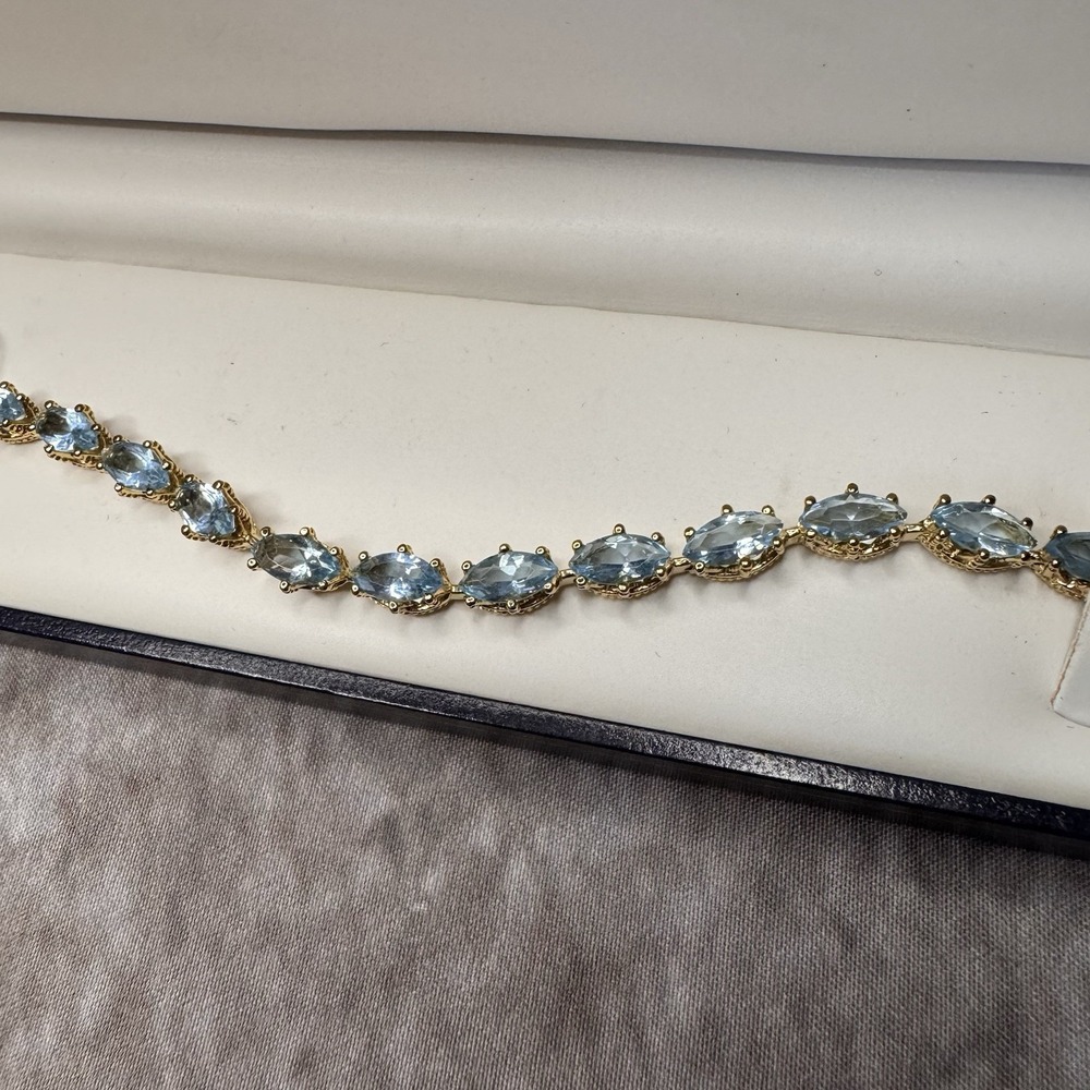 Vintage 18K Gold Vermeil 925 Sterling Silver Blue Topaz Tennis Bracelet 7.25"